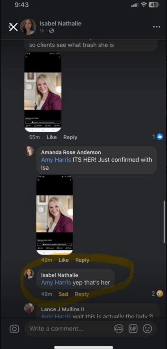 Screenshots of Stephanie Lovins Facebook posts